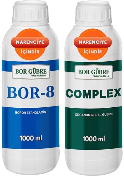 Için (Complex-1lt ve Bor-8 1lt) Organik Sıvı Gübre-Meyve Sayısı, Kalite ve Verim Artar.