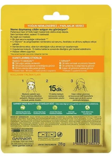 3'lü C Vitamini Parlaklık Verici Kağıt Yüz Maskesi modelleri