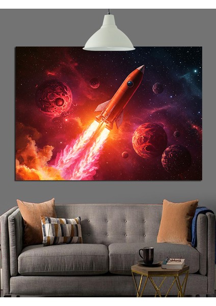 Fırlatılan Roket Uzay Sanatı Dekoratif Kanvas - Mdf Ahşap Tablo fırsatları