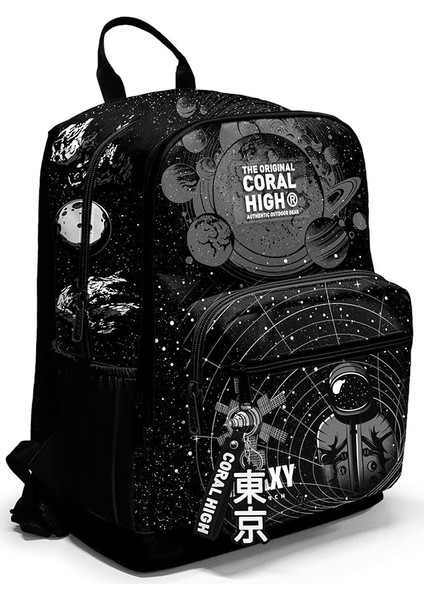 High Dört Bölmeli Siyah Galaxy Ortaokul Çantası - Erkek Çocuk
