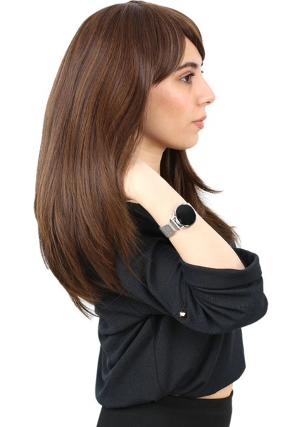 Düz Perçemli Orta Boy Fiber Sentetik Peruk - Kahve Karamel fiyatları