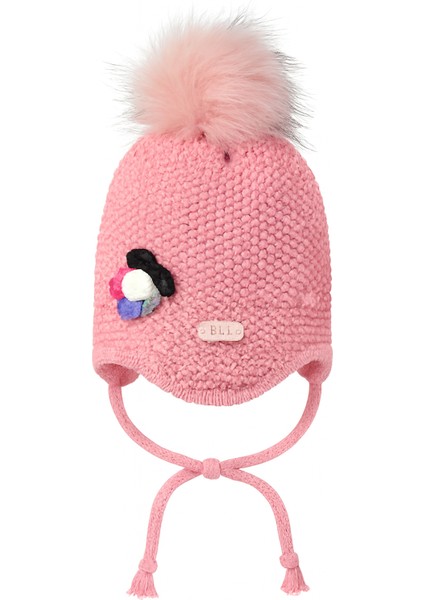 Kız Bebek Çiçek Figürlü Kulak Korumalı Ponponlu Örgü Bere 0-18 Ay