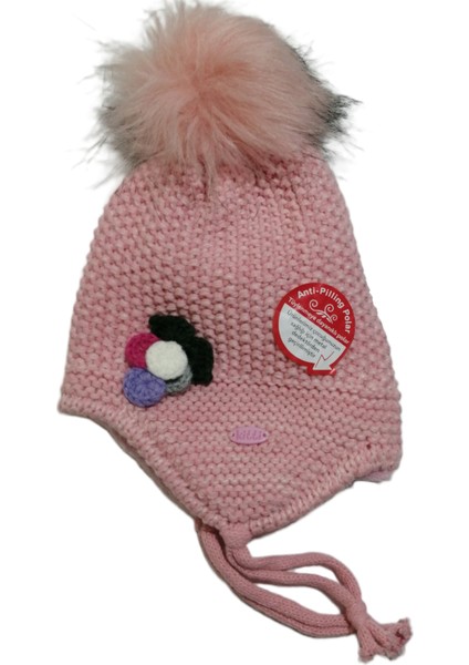 Kız Bebek Çiçek Figürlü Kulak Korumalı Ponponlu Örgü Bere 0-18 Ay fiyatları