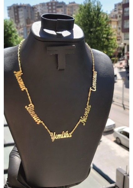 925 Ayar Gümüş 24 Ayar Altın Kaplama 5 Isimli Kolye