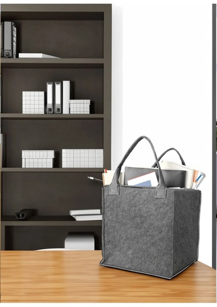 Keçe Küp Organizer Oyuncak Kutusu Kulplu Organizer Gri