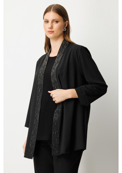 Kadın Büyük Beden Iç Atletli Yakası Taş Işlemeli Ceket 5981 Siyah fiyatları