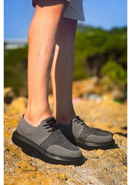 KB-042 Kuback Bağcıklı Gri Siyah Taban Günlük Erkek Ayakkabı