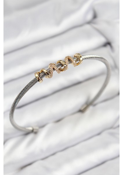 316L Çelik Zirkon Taşlı Model Gold Ve Gümüş Renk Kadın Bileklik