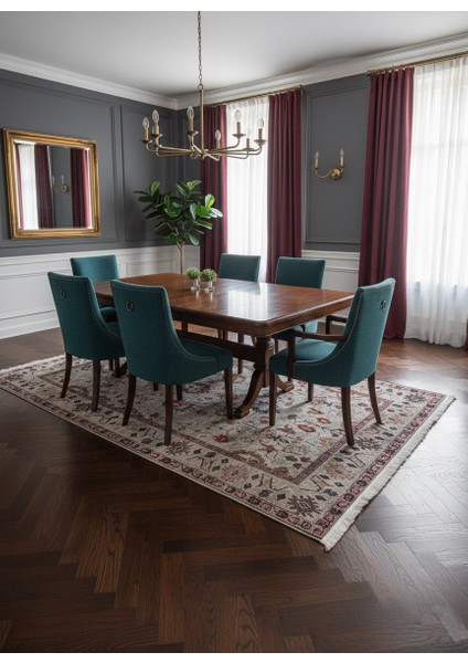 Bej Renk Vintage Eskitme Görünümlü Lateks Taban Halı