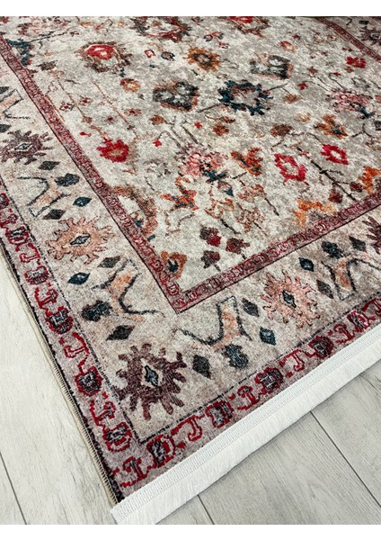 Bej Renk Vintage Eskitme Görünümlü Lateks Taban Halı