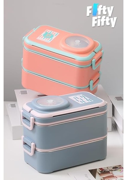 1200 ml Iki Kat Dört Bölme Paslanmaz Çelik Lunch Box Yeni Nesil Sefer Tası-Sos Kaseli MODEL-FFLBOX8023 Lacivert modelleri