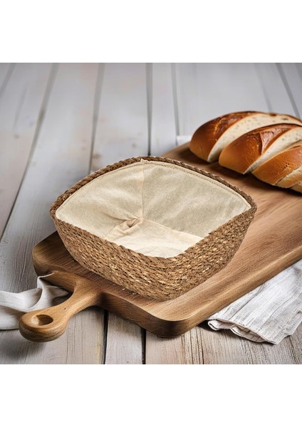 El Yapımı Hasır Içi Bezli Kare Ekmeklik ve Dekoratif Kare Hasır Sepet, Hasır Içi Bezli Ekmek Sepeti Kare (20CM*20CM*8CM)