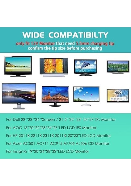 12 V 5 A Güç Kaynağı, 100 – 240 V Dc 12 V Adaptör, Monitör, Güç Kaynağı, Şarj Cihazı, Aoc Sceptre Hp Pavilion LED LCD Monitör, Dell Ekran, Insignia LED LCD Tv Güç Kablosu ile Uyumlu fiyatları