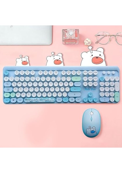 Mofii Ayıcık Desenli Kablosuz Renkli Yuvarlak Tuşlu Klavye Mouse SET-AL4258 (Mavi) modelleri