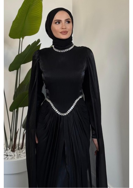 Maelis Beli ve Boynu Taşlı Abiye Siyah fırsatları