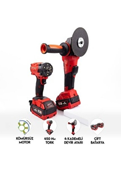 Akülü Vidalama Seti 36V 5 Ah Yüksek Tork 450 Nm Darbeli 2 Akü ile Profesyonel Kullanım indirimleri