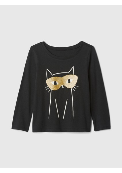Kız Bebek Siyah %100 Pamuk Gap Logo Grafikli T-Shirt fırsatları