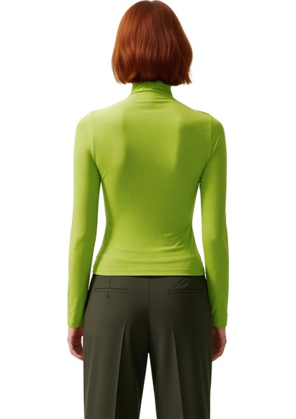 Kadın Moda Şık Üst Giyim Crop Dik Yaka Slim Kalıp Örme Büzgülü Kare Yaka Vücuda Oturan Esnek Bluz modelleri