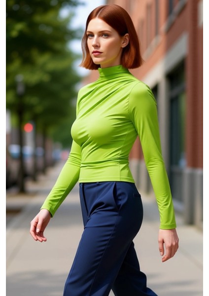 Kadın Moda Şık Üst Giyim Crop Dik Yaka Slim Kalıp Örme Büzgülü Kare Yaka Vücuda Oturan Esnek Bluz fırsatları