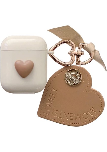 Airpods 1. Nesil / 2. Nesil Için Kılıf Süslü Kalp Desenli Kahverengi [airpods 1/2 ile Uyumlu Kılıf - Kahverengi]