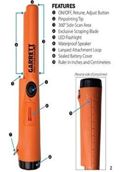 Dedektör Pro Pointer AT Su Geçirmez Metal Tespit Cihazı 360° Tespit Alanı ile