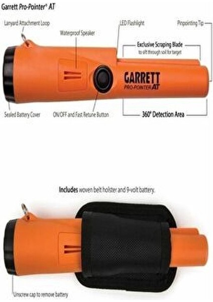 Dedektör Pro Pointer AT Su Geçirmez Metal Tespit Cihazı 360° Tespit Alanı ile