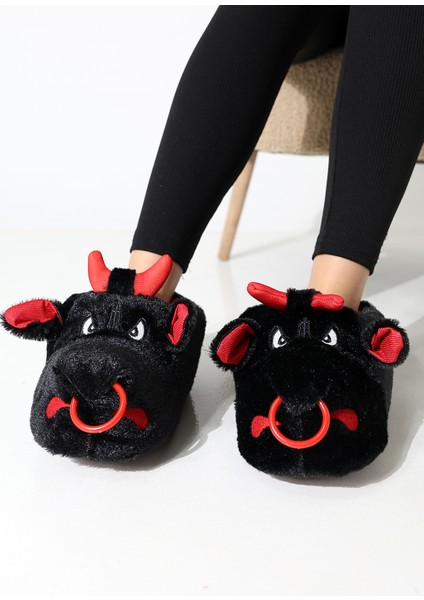 Hayvanlı B20 Boğa Modelli Kışlık Kadın Erkek Panduf Ev Içi Sessiz Taban Panduf