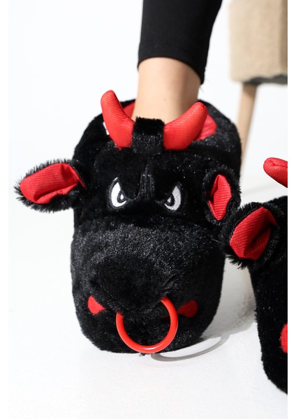 Hayvanlı B20 Boğa Modelli Kışlık Kadın Erkek Panduf Ev Içi Sessiz Taban Panduf