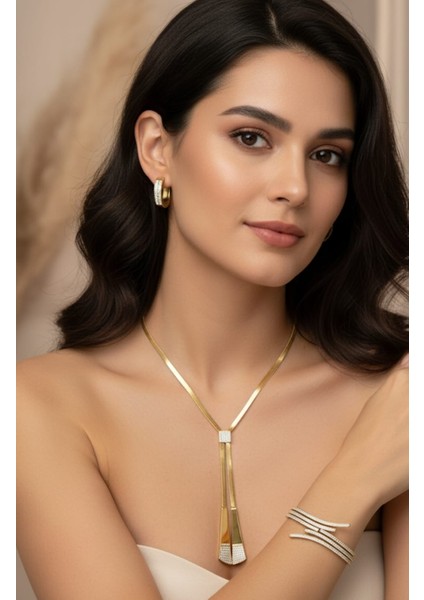 Kraliçe gold Çelik Takı Seti | Sns500463 günülk kullanıma uygun hediye fiyatları