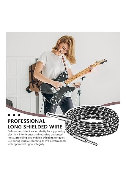 Gitar Kablosu, 3 Metre Bas Amfi Kablosu, Uzun Korumalı Şerit, Düz Konnektörlü Elektro Bas, Klavye Profesyonel Ses Ekipmanları Için fiyatları