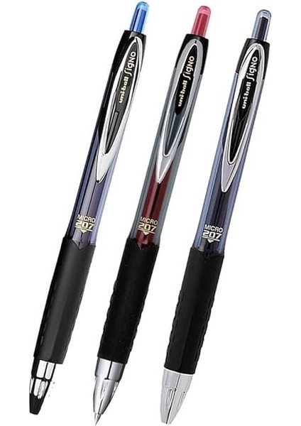 Siyah Kırmızı Pilot Kalem 3 Adet Uniball Signo Micro 207 0.5 mm Roller Uç Kalem UMN-207 Inci Uçlu Likit Mürekkepli fiyatları
