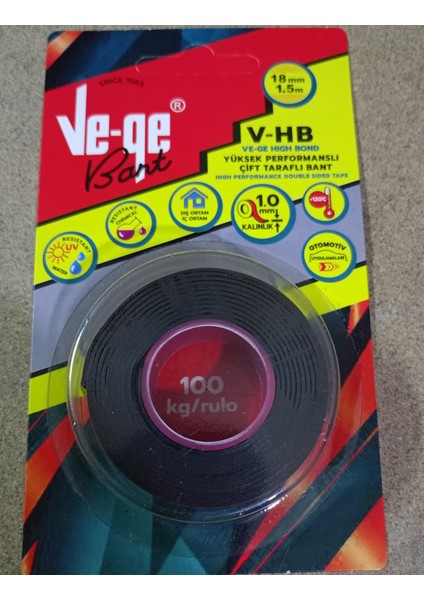 Vege 18MMX1,5M V-Hb Çift Taraflı Bant 100 kg Rulo