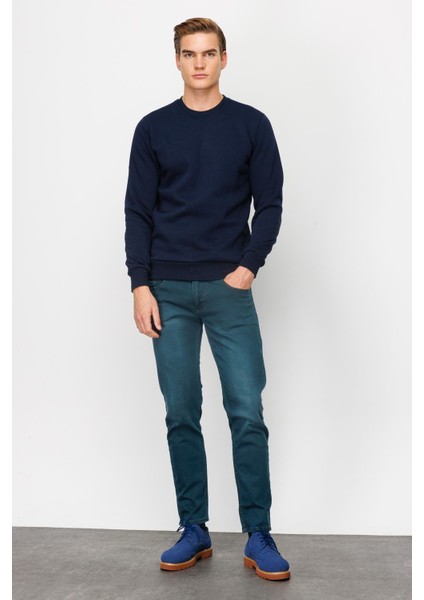 Erkek Lacivert Bisiklet Yaka Sweatshirt