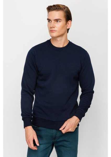 Erkek Lacivert Bisiklet Yaka Sweatshirt