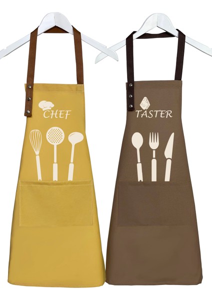 Kumaş Mutfak Önlüğü Seti 2'li Leke Tutmaz Su Itici %65 Pamuk %35 Polyester Chef Taster Önlük