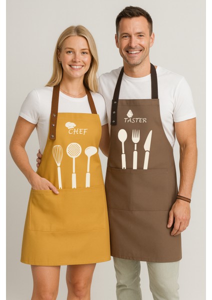 Kumaş Mutfak Önlüğü Seti 2'li Leke Tutmaz Su Itici %65 Pamuk %35 Polyester Chef Taster Önlük fiyatları