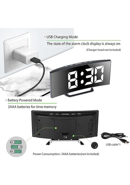Dijital Çalar Saat, 7" LED Ayna Ekranlı Başucu Çalar Saat, Erteleme, Yatak Odası, Mutfak, Ofis, USB Şarj ve Pil Gücü Için 2 Parlaklık Çalar Saat (Beyaz) indirimleri