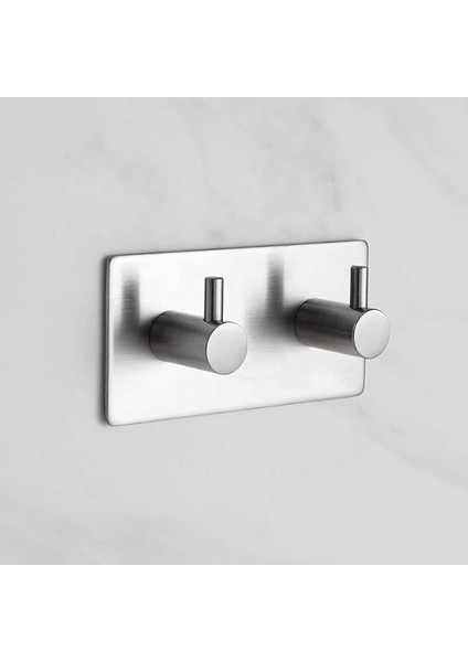 Paslanmaz Çelik 2 Topuzlu Bornoz Askısı Havluluk Xl Askılık Inox - Kendinden Yapışkanlı