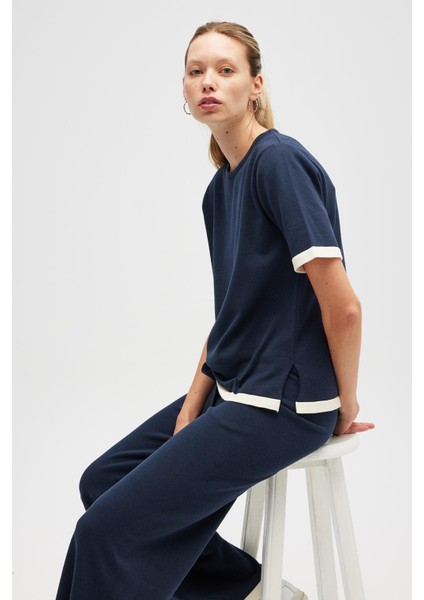 Rumi Kadın Beli Kemerli Triko Pantolon - Navy fiyatları