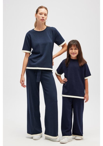 Rumi Kadın Beli Kemerli Triko Pantolon - Navy modelleri