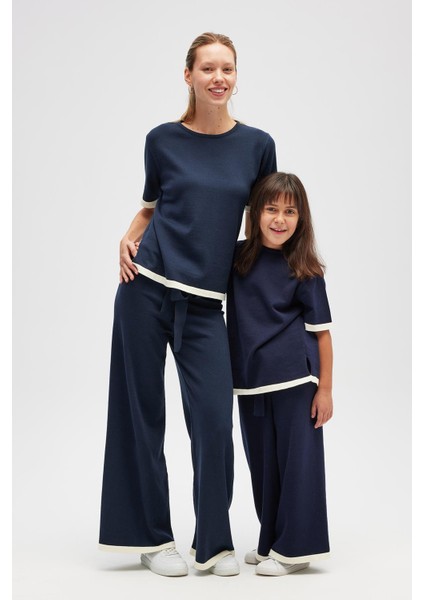 Rumi Kadın Beli Kemerli Triko Pantolon - Navy fırsatları