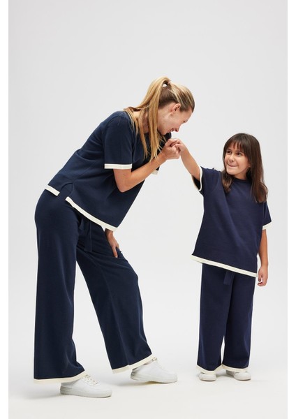 Rumi Kadın Beli Kemerli Triko Pantolon - Navy indirimleri