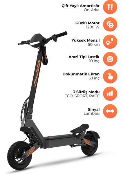 Yadea G10 Elektrikli Scooter 800W-1200W Güç – 50KM Menzil, Dokunmatik Ekran, Çift Süspansiyon