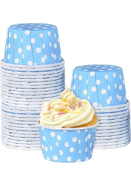 50LI Muffin Kalıbı - Kalıpları, Su Geçirmez ve Yağ Geçirmez Pişirme Kağıtları, Ev Veya Parti Için Folyo Pişirme Kek Kapları - Açık Mavi Puantiye