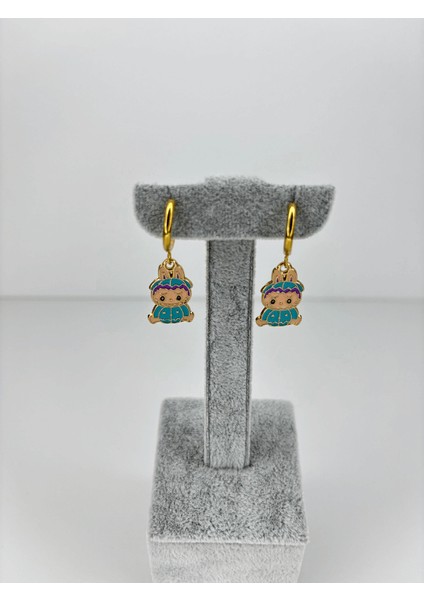 Mavi Renkli Labubu Gold Küpe