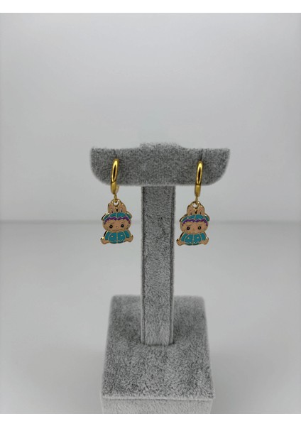 Mavi Renkli Labubu Gold Küpe modelleri