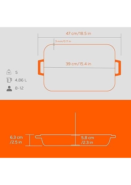 Spring Serisi - Döküm Rosto ve Fırın Tepsisi, Dikdörtgen, 26X40 Cm, Mat Emaye, Parlak Siyah Taban, Turuncu indirimleri