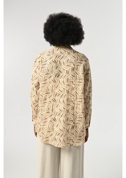 Kadın %100 Keten Desenli Oversize Kesim Gömlek indirimleri