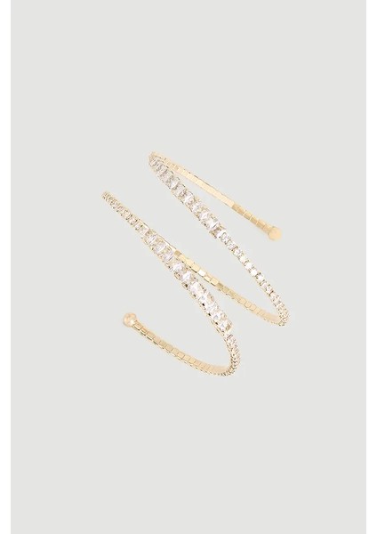 Çift Sıra Taşlı Kelepçe Bilezik - Gold