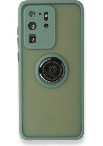 Samsung Galaxy S20 Ultra Kılıf Montreal Yüzüklü Silikon Kapak - Yeşil